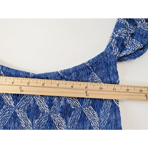 Anthropologie Aila Blue Smocked Ruffle Maxi Dress Navy Blue Ikat Geometric S - Picture 9 of 11